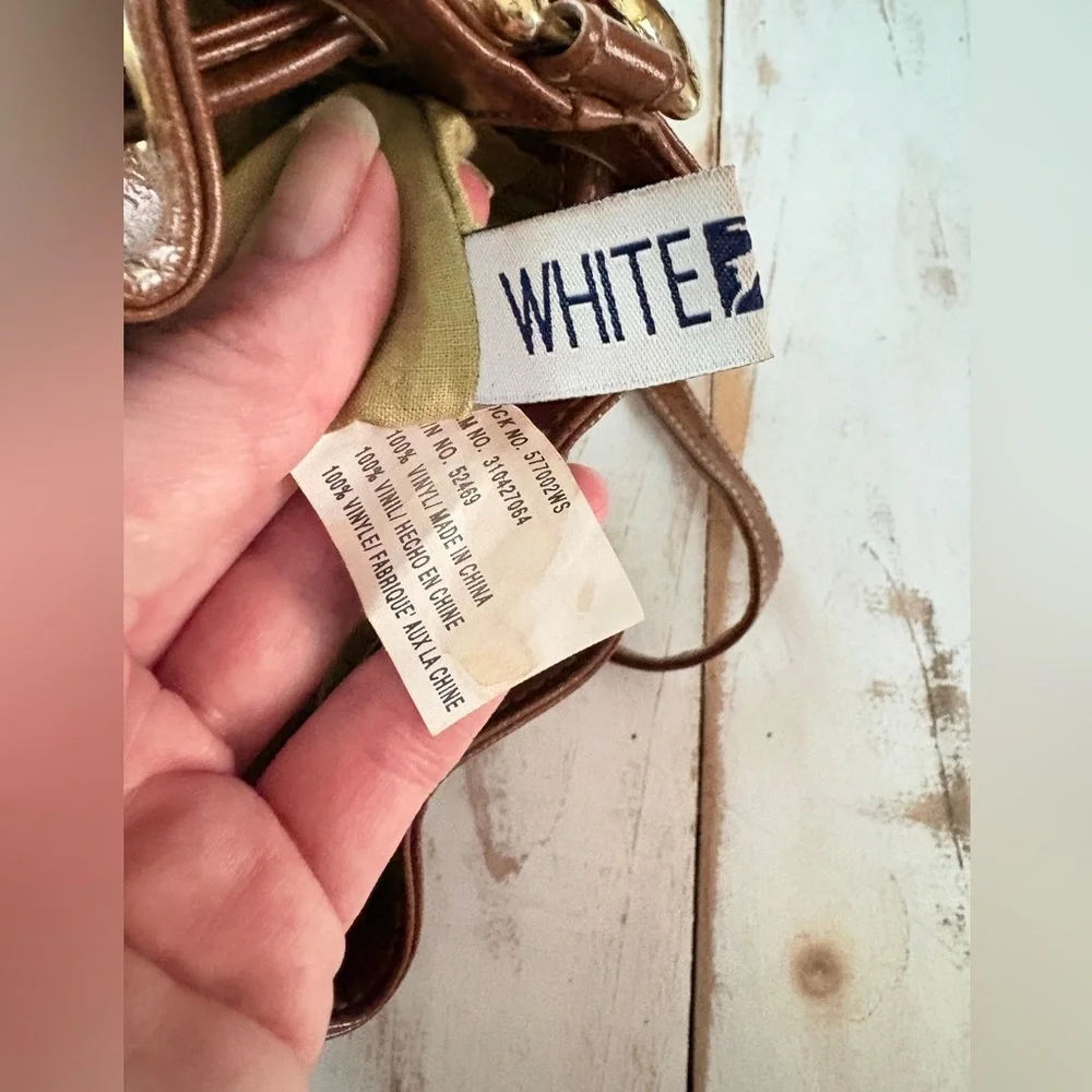 WHITE STAG 90s faux leather bucket bag drawstring crossbody purse caramel brown